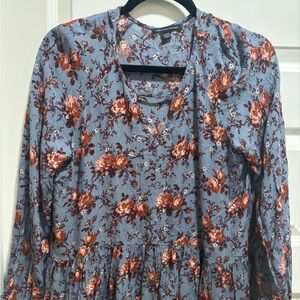 American Eagle Outfitters Blue and Orange Floral Blouse